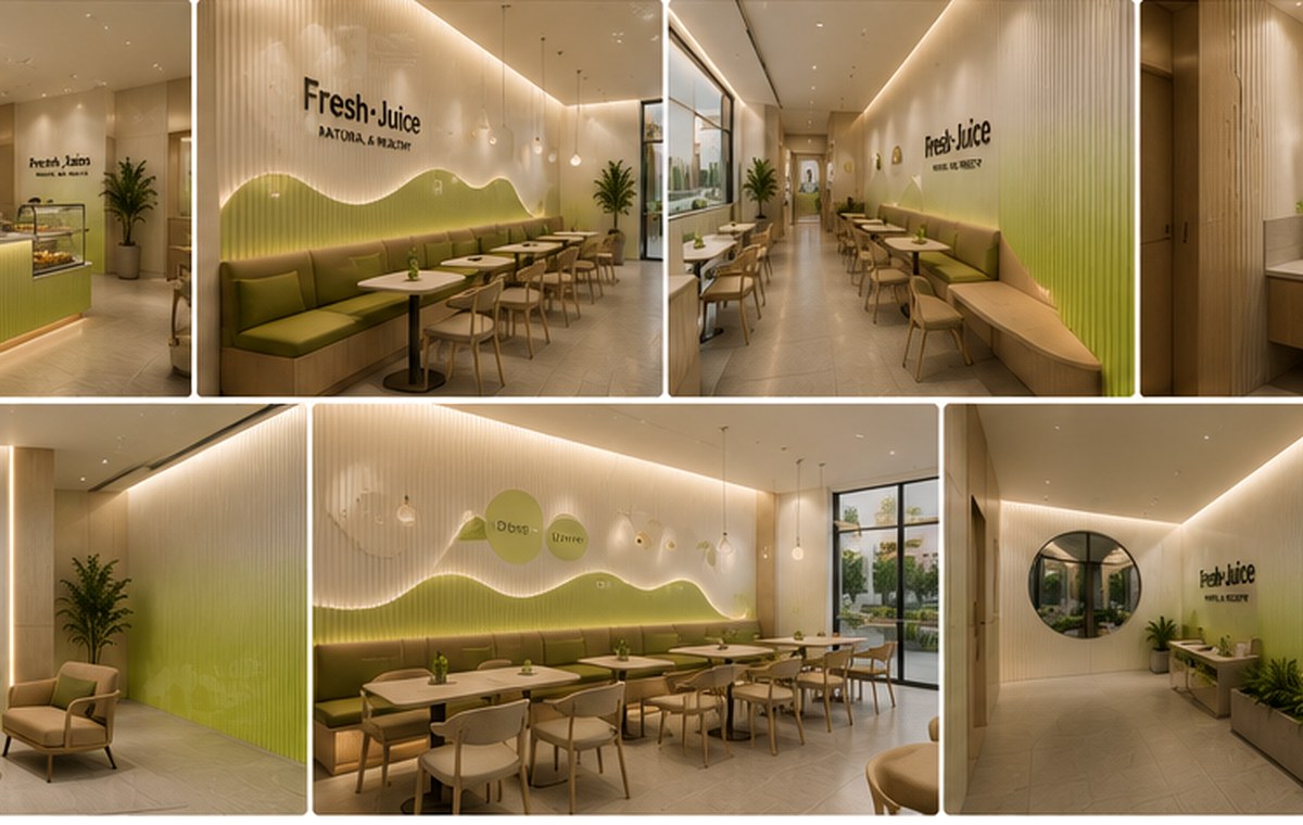 Generated wave panel dining wall rendering