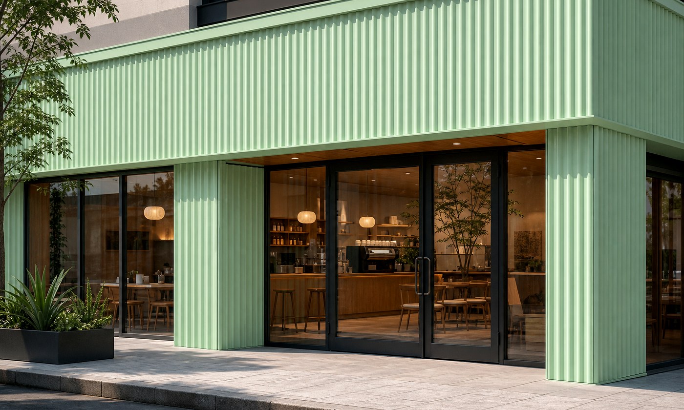 Generated wave panel storefront design rendering